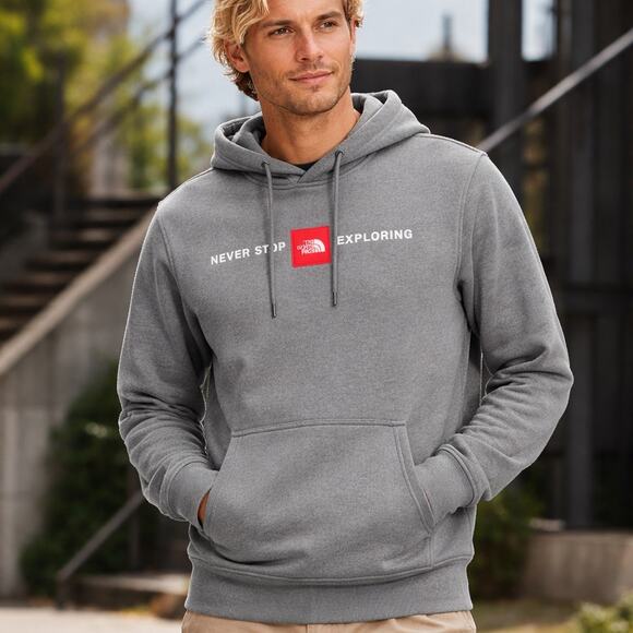 The North Face Other - The North Face Hoodie Gray Red Box Logo Never Stop Exploring Men’s S Women’s M